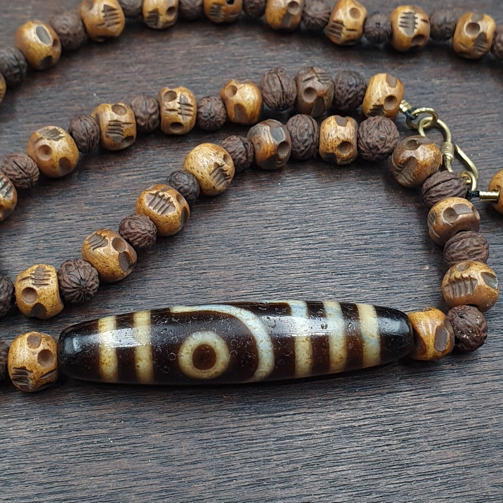 Antique Old Himalayan Indo Tibetan Agate Beads Unique pattern Dzi Necklace