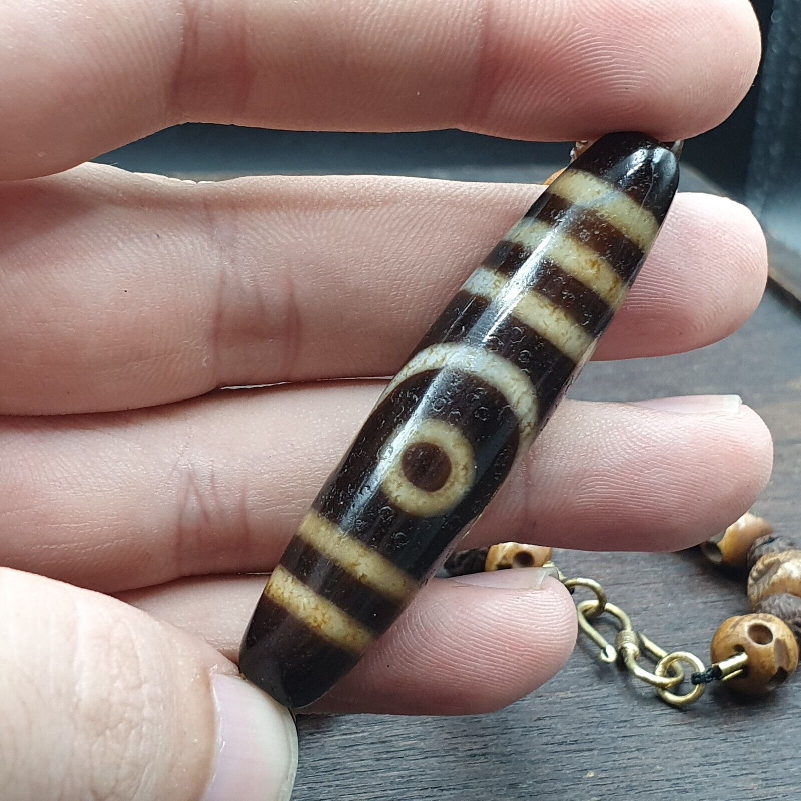 Antique Old Himalayan Indo Tibetan Agate Beads Unique pattern Dzi Necklace