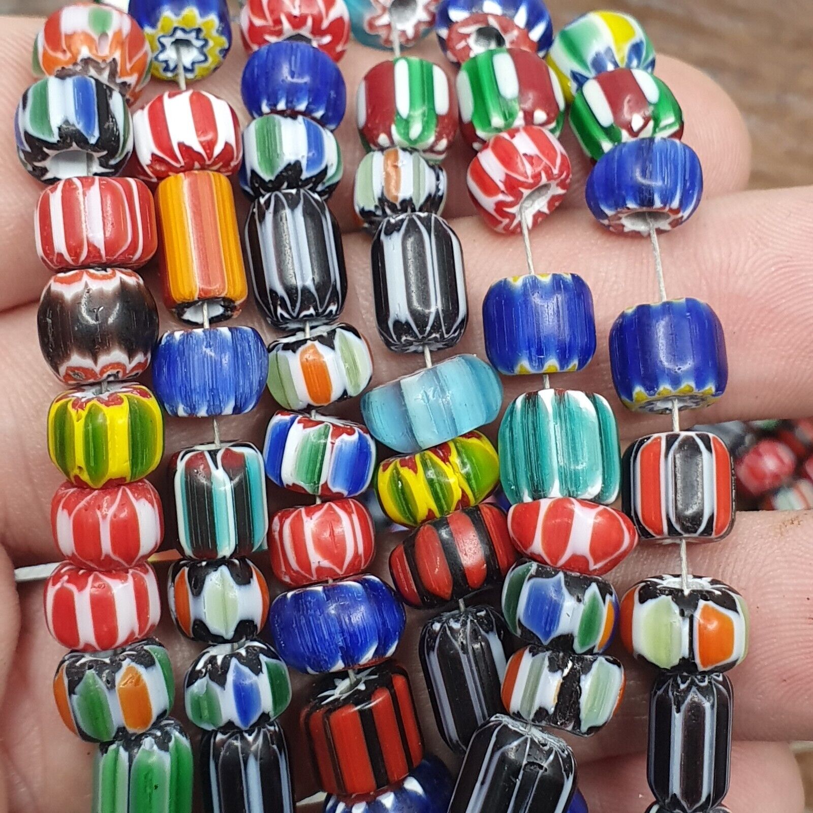 Lot 3 Vintage Venetian African Style Glass Chevron 6-10mm Beads Long Strand