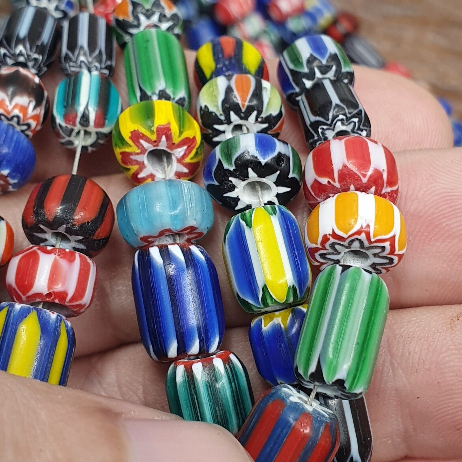Lot 3 Vintage Venetian African Style Glass Chevron 6-10mm Beads Long Strand