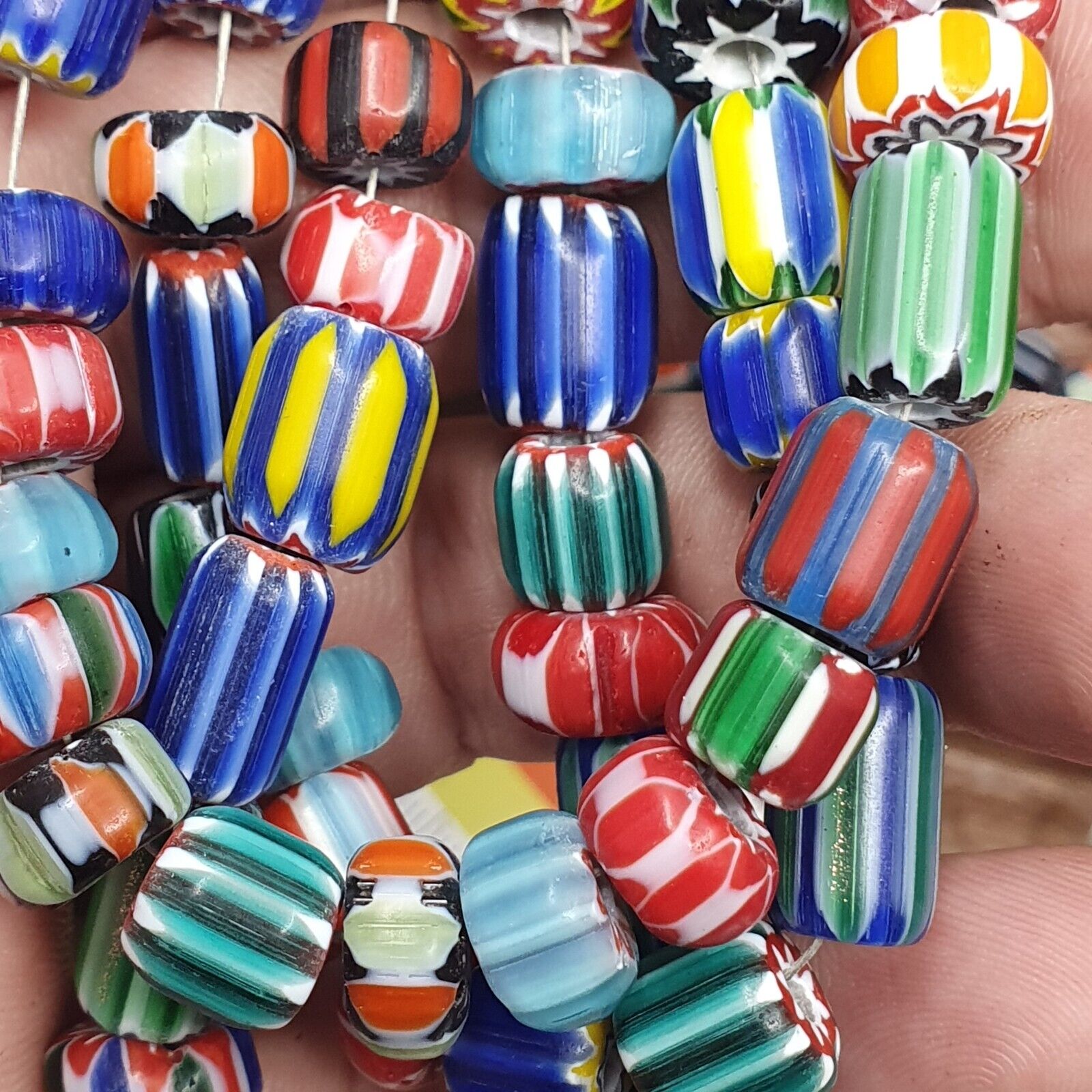 Lot 3 Vintage Venetian African Style Glass Chevron 6-10mm Beads Long Strand