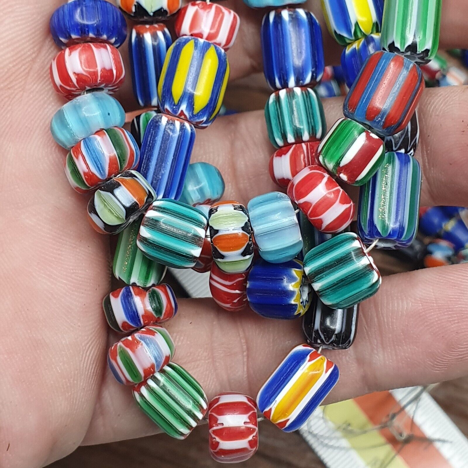 Lot 3 Vintage Venetian African Style Glass Chevron 6-10mm Beads Long Strand