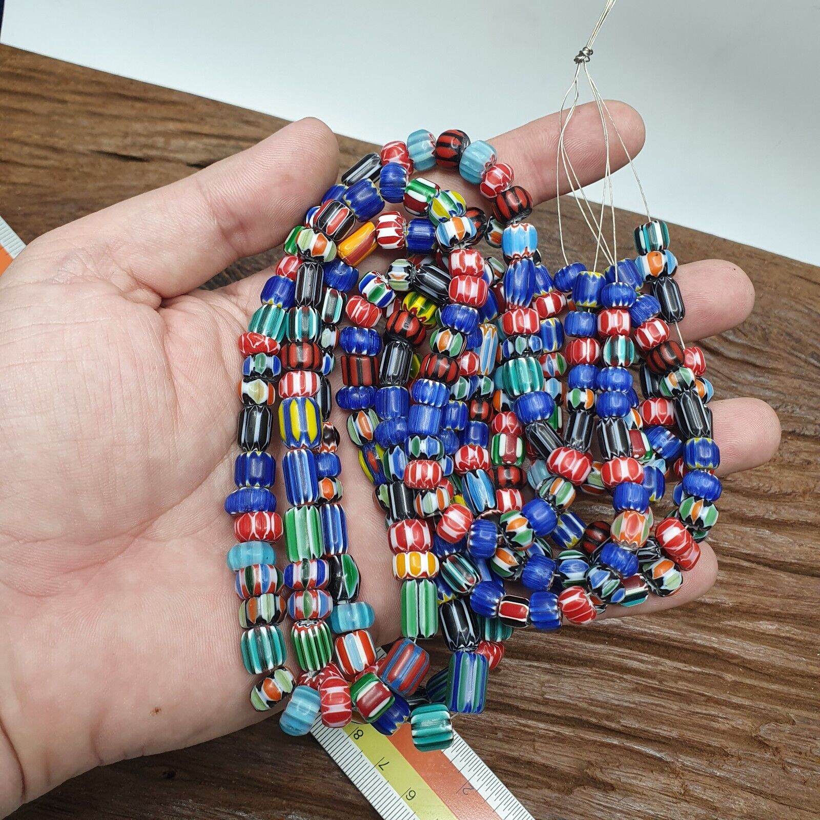 Lot 3 Vintage Venetian African Style Glass Chevron 6-10mm Beads Long Strand
