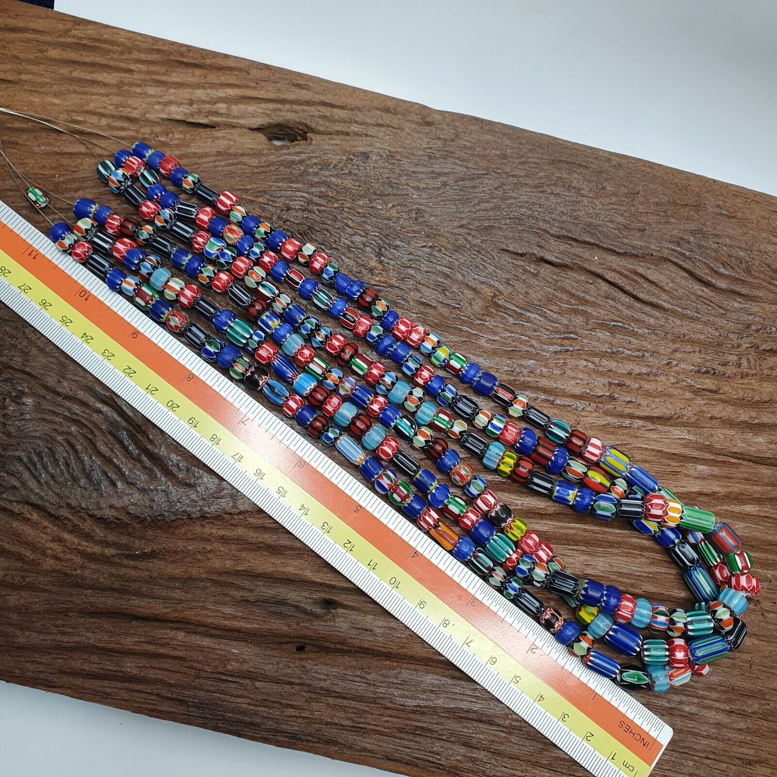 Lot 3 Vintage Venetian African Style Glass Chevron 6-10mm Beads Long Strand