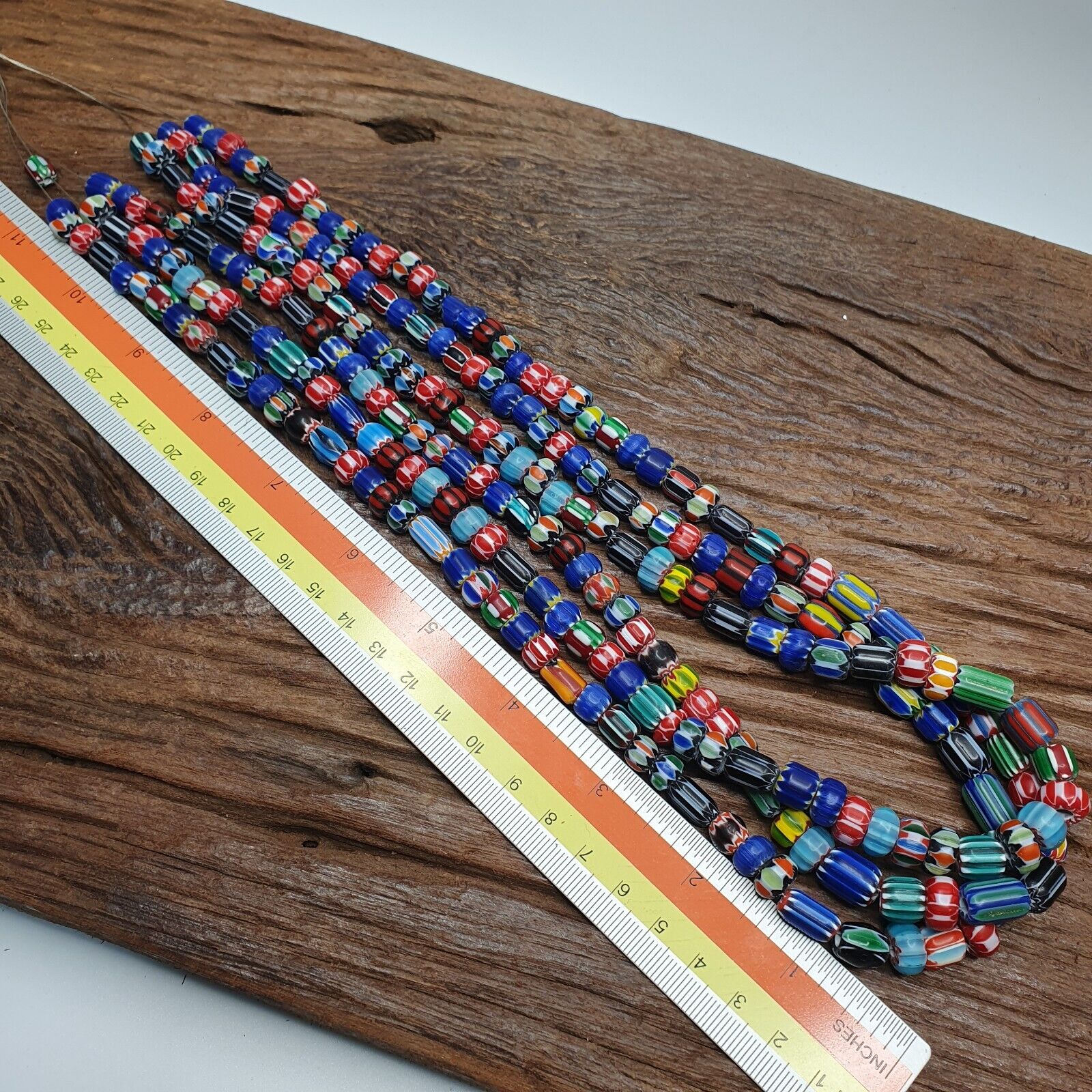 Lot 3 Vintage Venetian African Style Glass Chevron 6-10mm Beads Long Strand