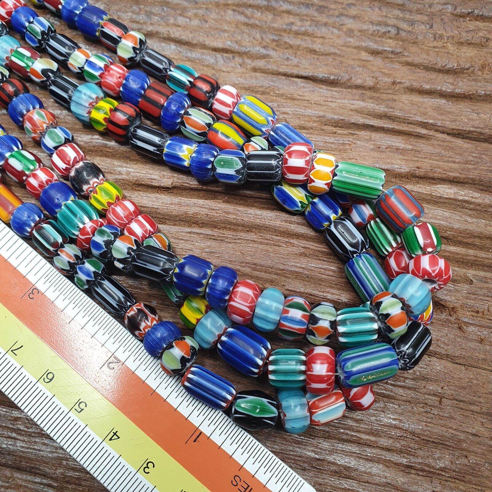 Lot 3 Vintage Venetian African Style Glass Chevron 6-10mm Beads Long Strand