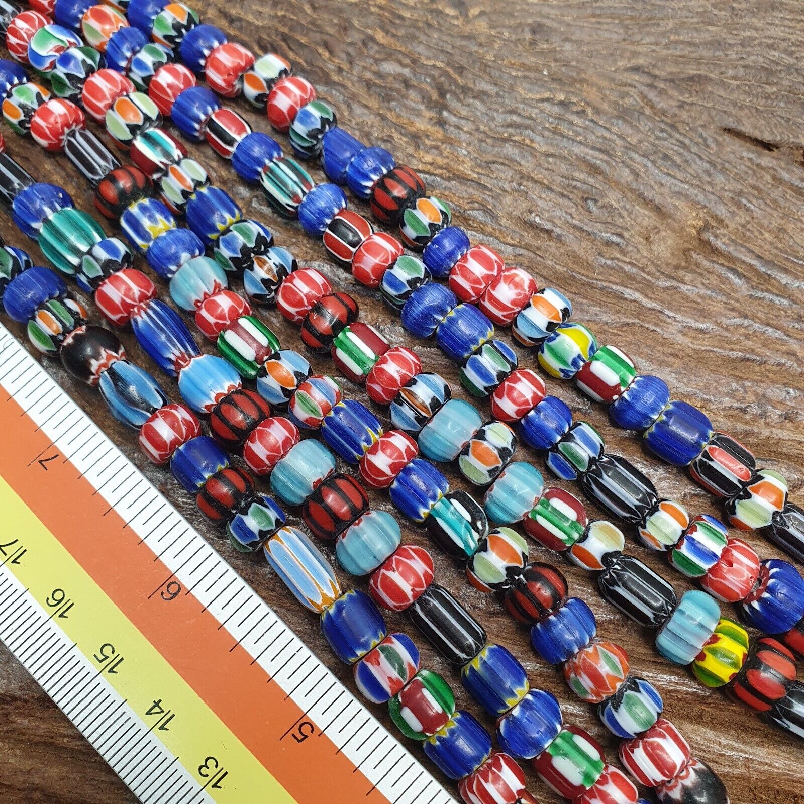 Lot 3 Vintage Venetian African Style Glass Chevron 6-10mm Beads Long Strand