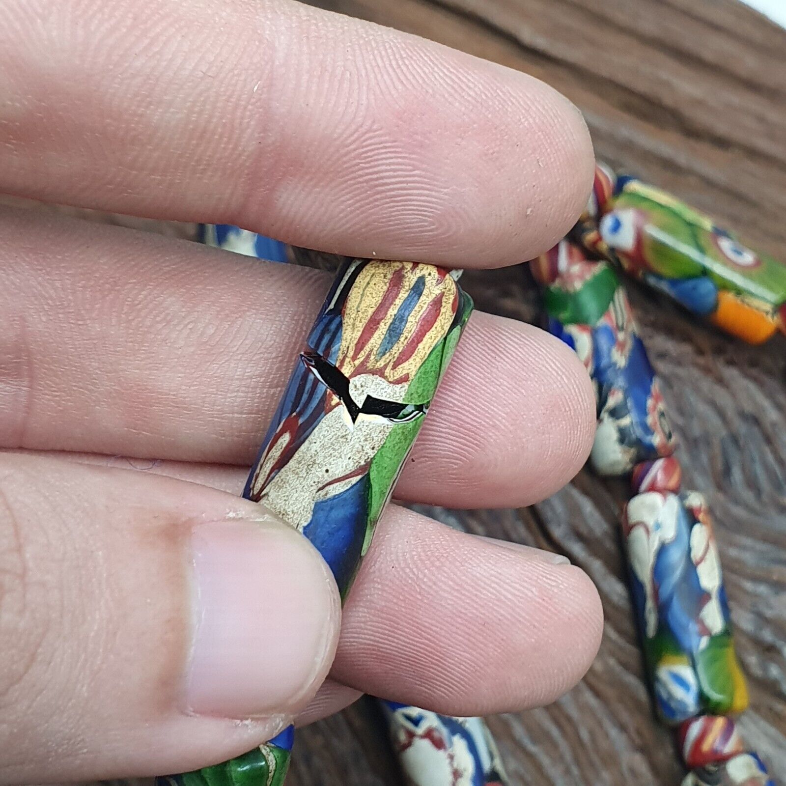 Vintage Venetian Style Mosaic glass Beads Extra Long Necklace
