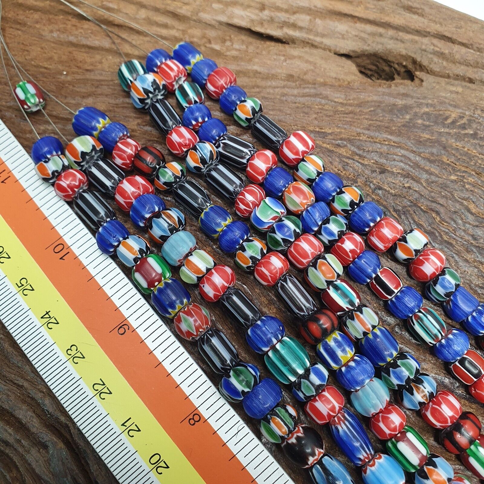 Lot 3 Vintage Venetian African Style Glass Chevron 6-10mm Beads Long Strand
