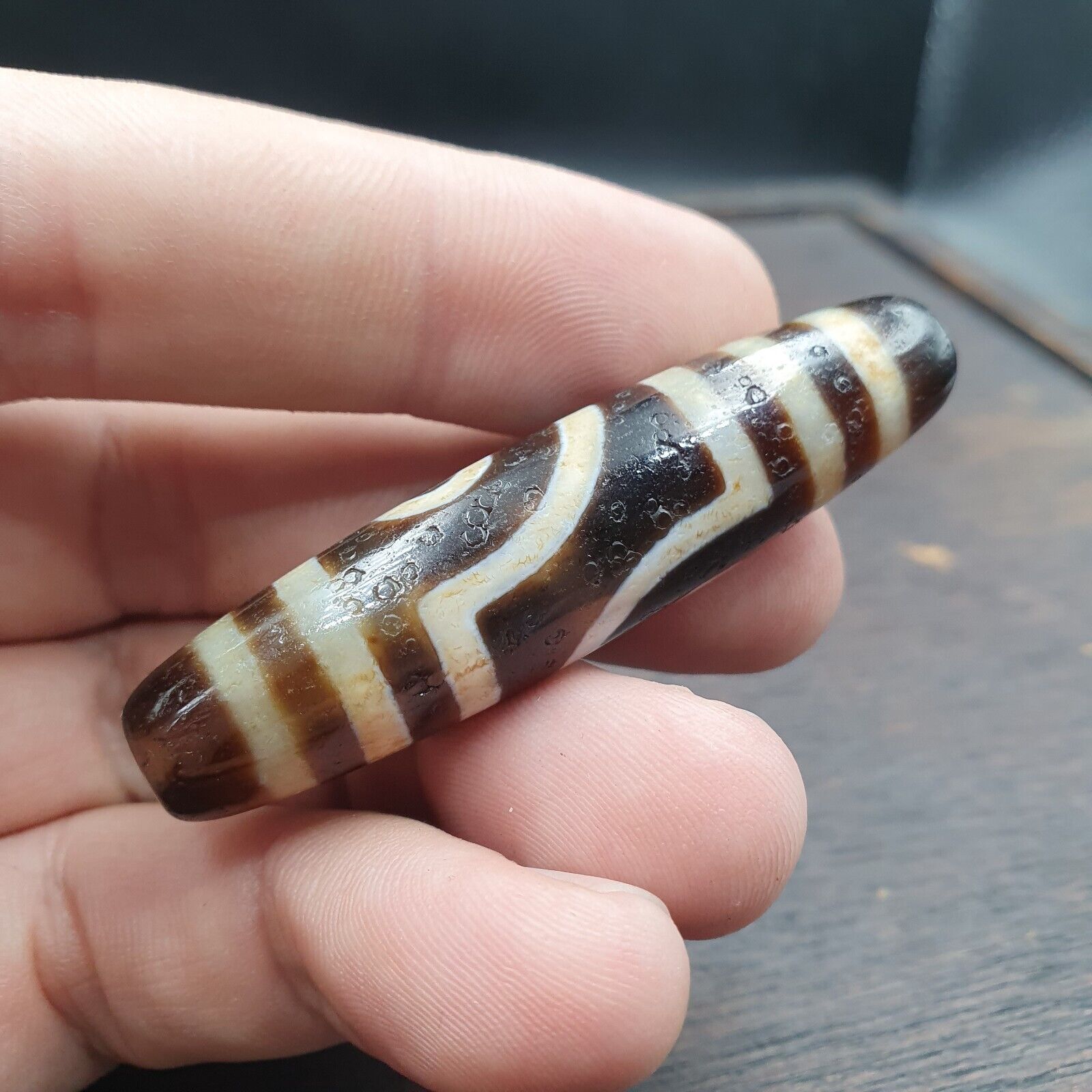 Powerful 2 eyes Unique patterns Tibetan Agate Dzi Bead Amulet CTC-2Y