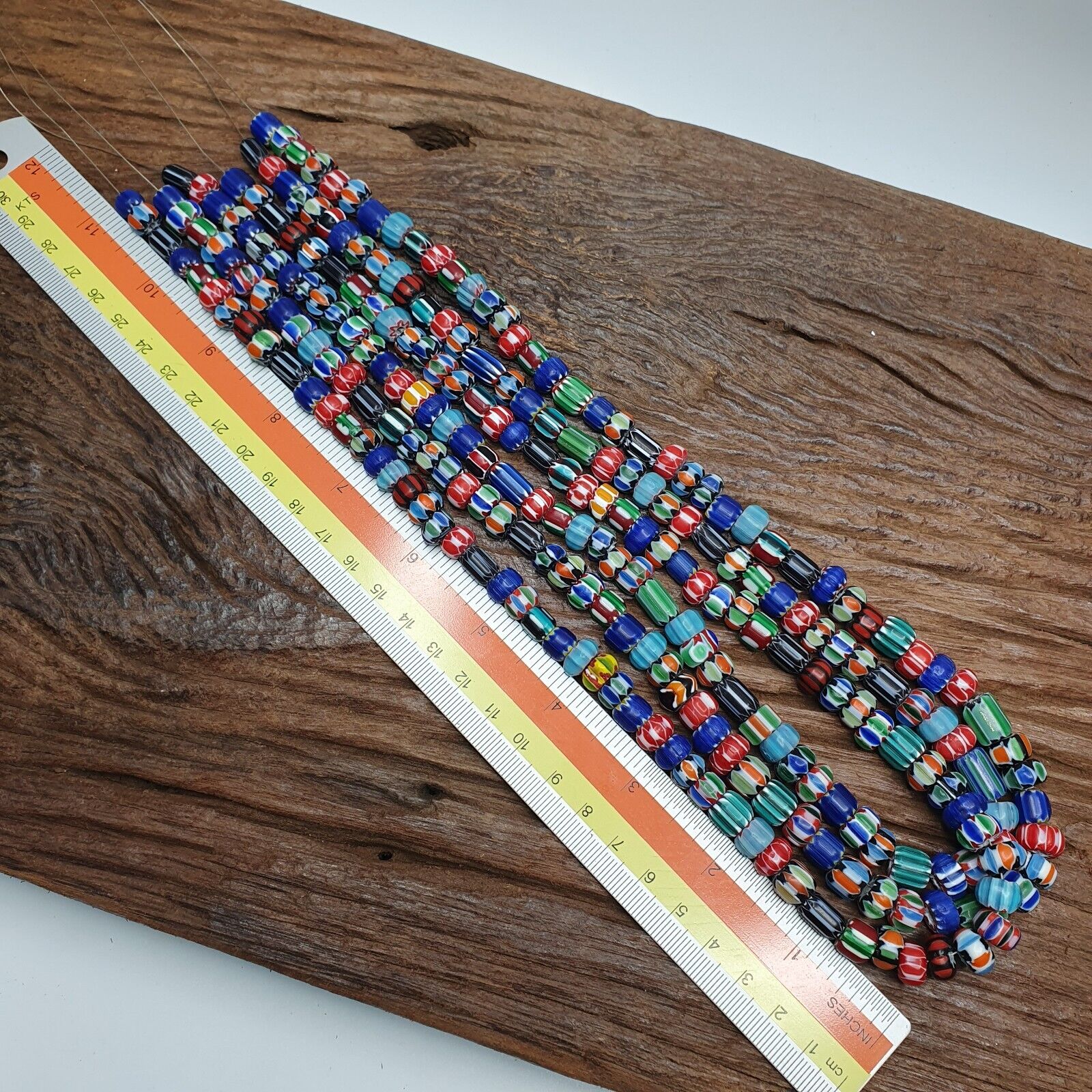 Lot 3 Vintage Venetian African Style Glass Chevron 6-10mm Beads Long Strand L2
