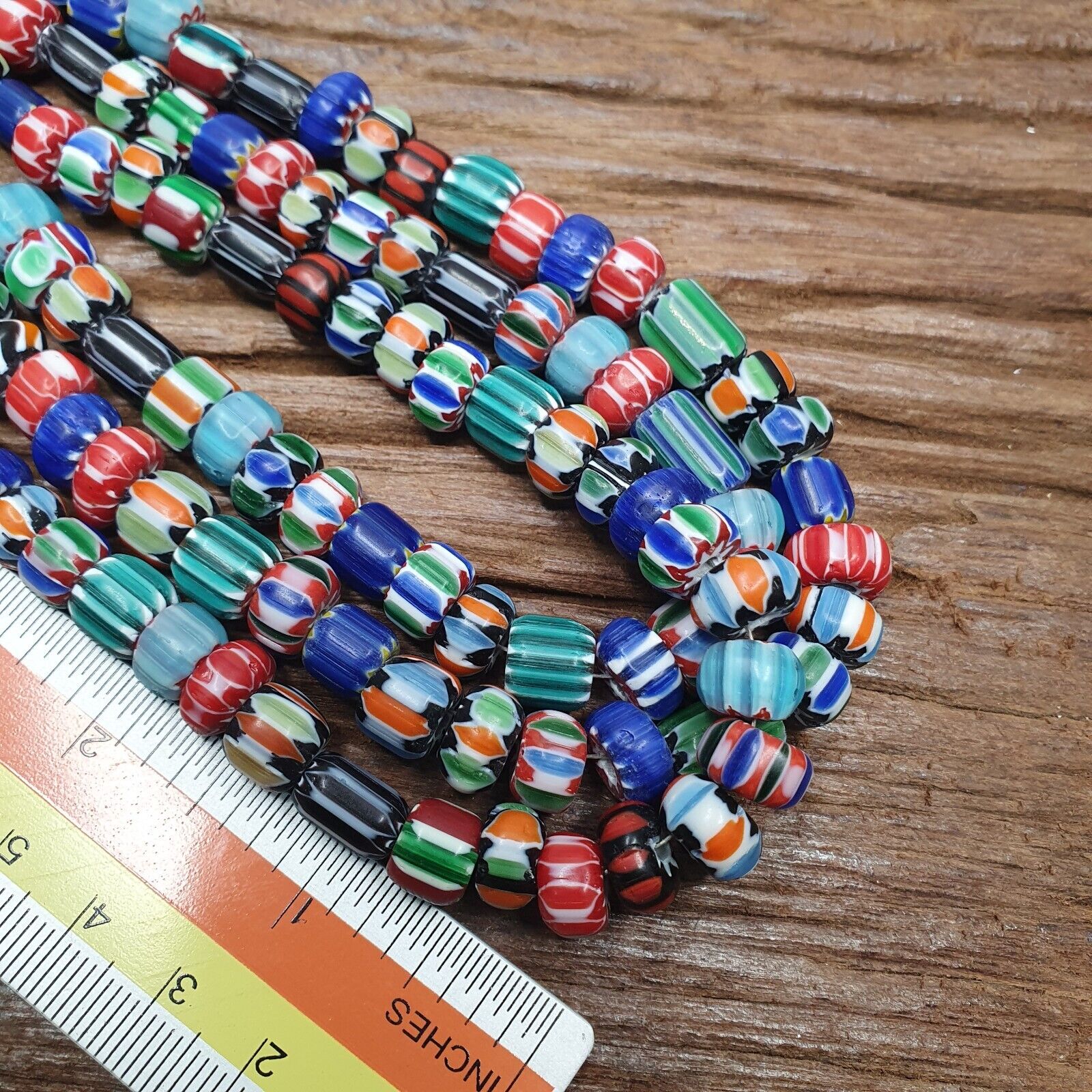 Lot 3 Vintage Venetian African Style Glass Chevron 6-10mm Beads Long Strand L2