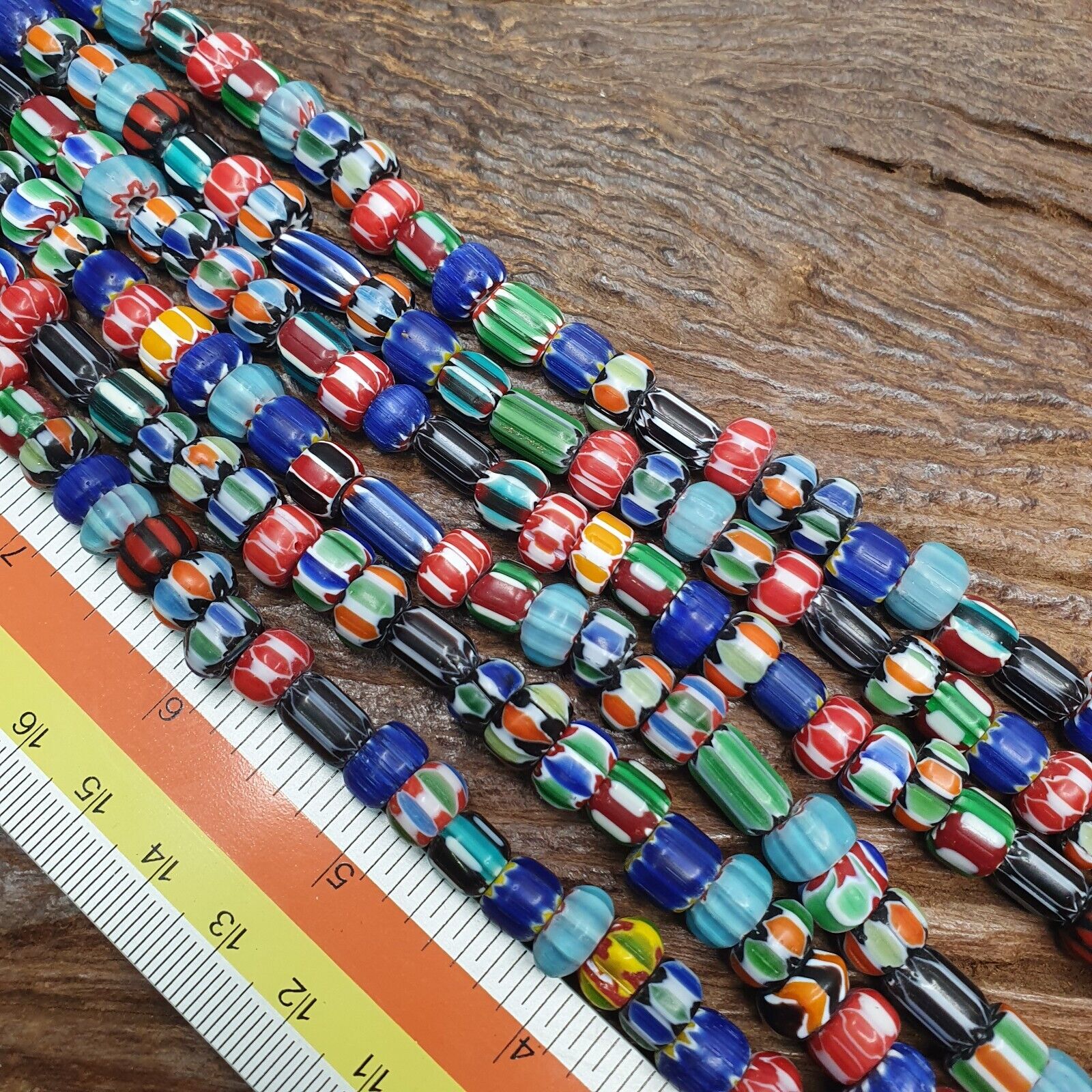 Lot 3 Vintage Venetian African Style Glass Chevron 6-10mm Beads Long Strand L2