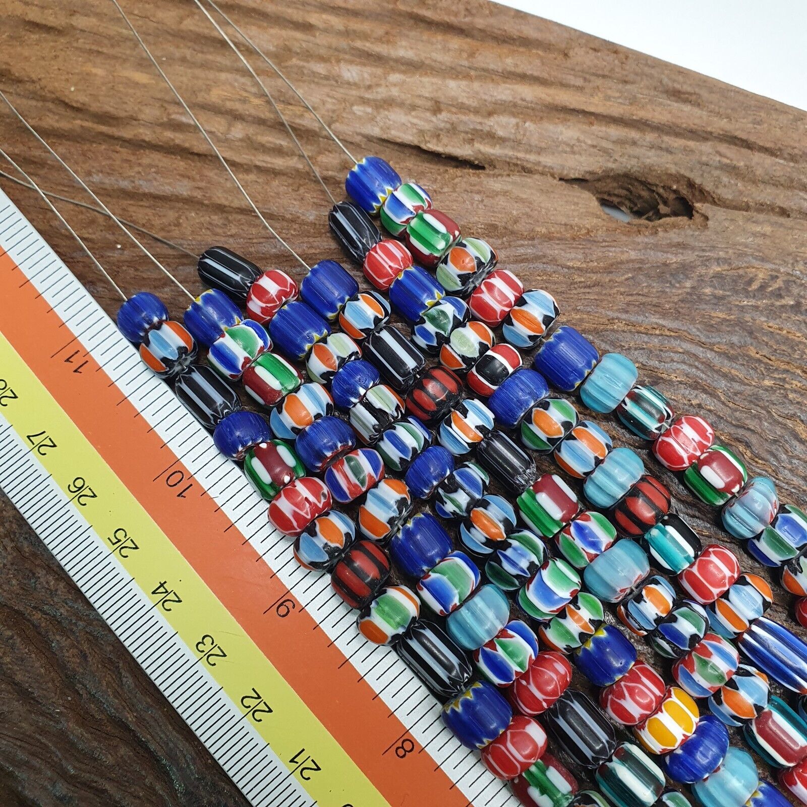 Lot 3 Vintage Venetian African Style Glass Chevron 6-10mm Beads Long Strand L2