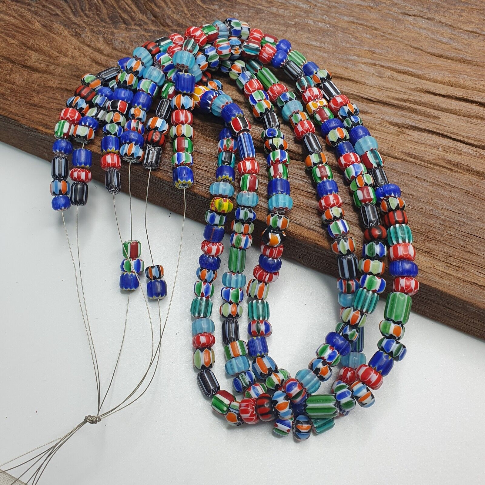 Lot 3 Vintage Venetian African Style Glass Chevron 6-10mm Beads Long Strand L2