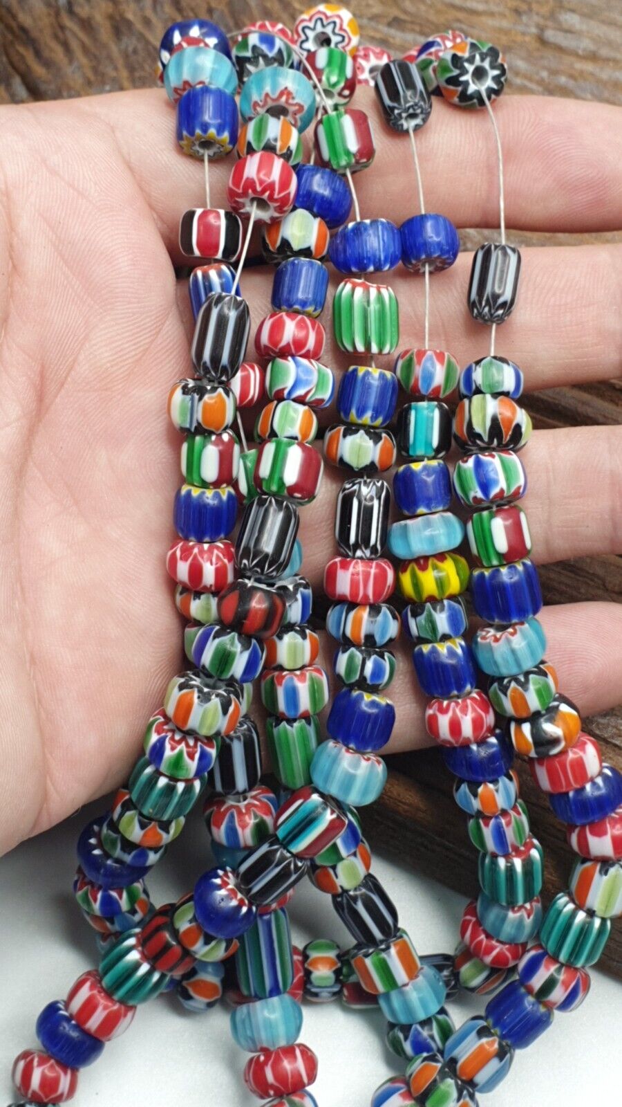 Lot 3 Vintage Venetian African Style Glass Chevron 6-10mm Beads Long Strand L2