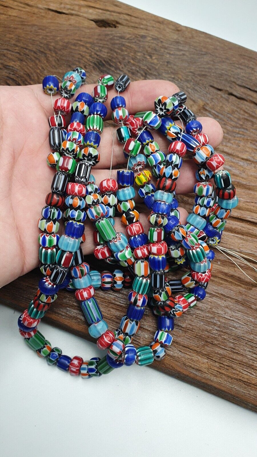 Lot 3 Vintage Venetian African Style Glass Chevron 6-10mm Beads Long Strand L2
