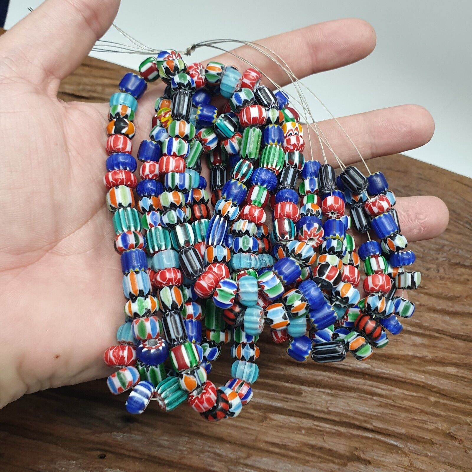 Lot 3 Vintage Venetian African Style Glass Chevron 6-10mm Beads Long Strand L2