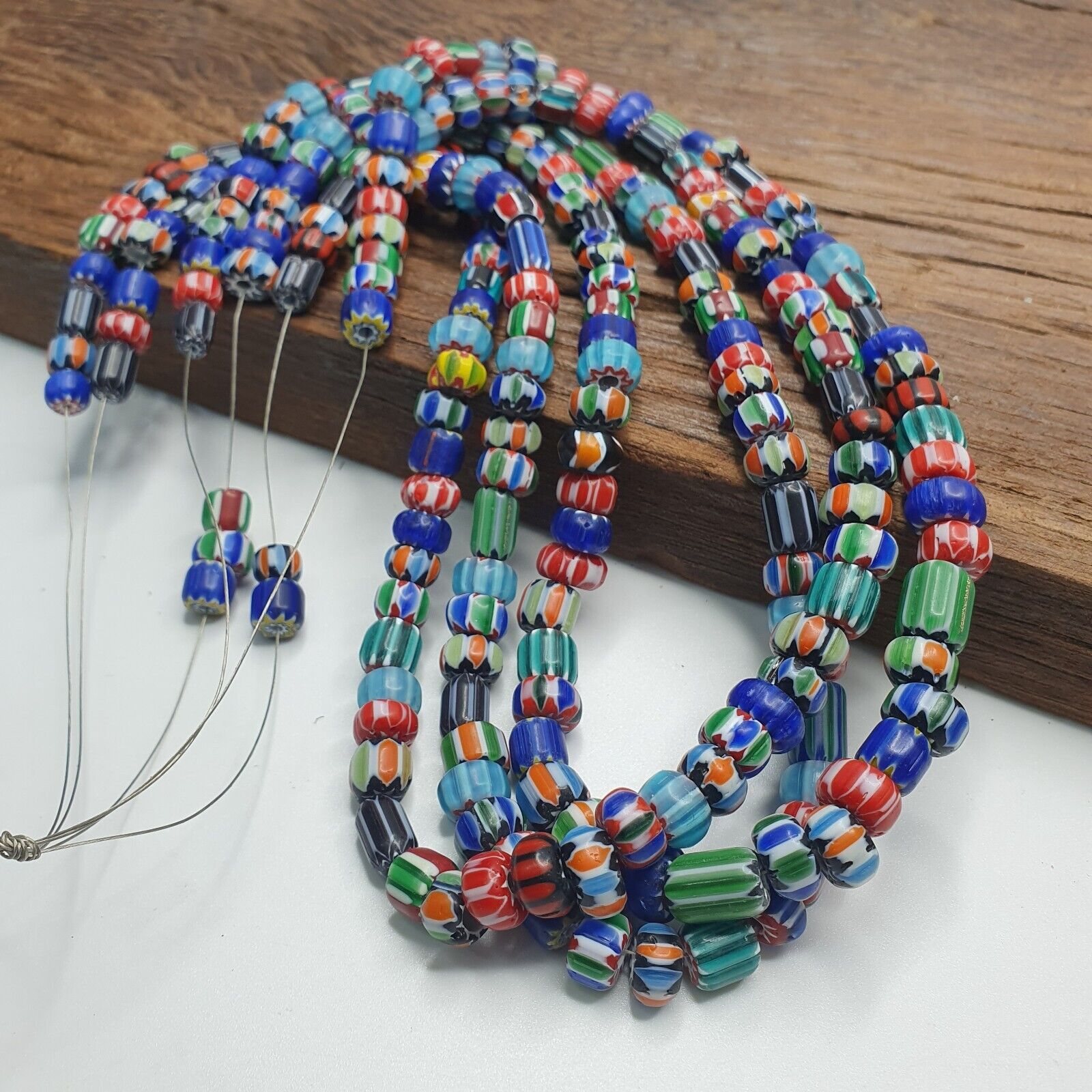 Lot 3 Vintage Venetian African Style Glass Chevron 6-10mm Beads Long Strand L2