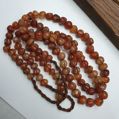 2 Vintage Himalayan Tibetan Carnelian Carved Agate Melon Shape Beads Necklaces