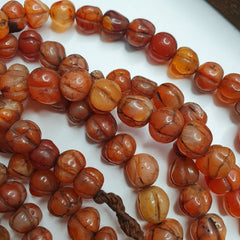 2 Vintage Himalayan Tibetan Carnelian Carved Agate Melon Shape Beads Necklaces