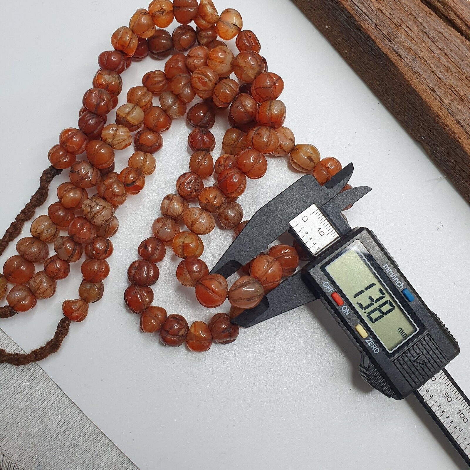 2 Vintage Himalayan Tibetan Carnelian Carved Agate Melon Shape Beads Necklaces