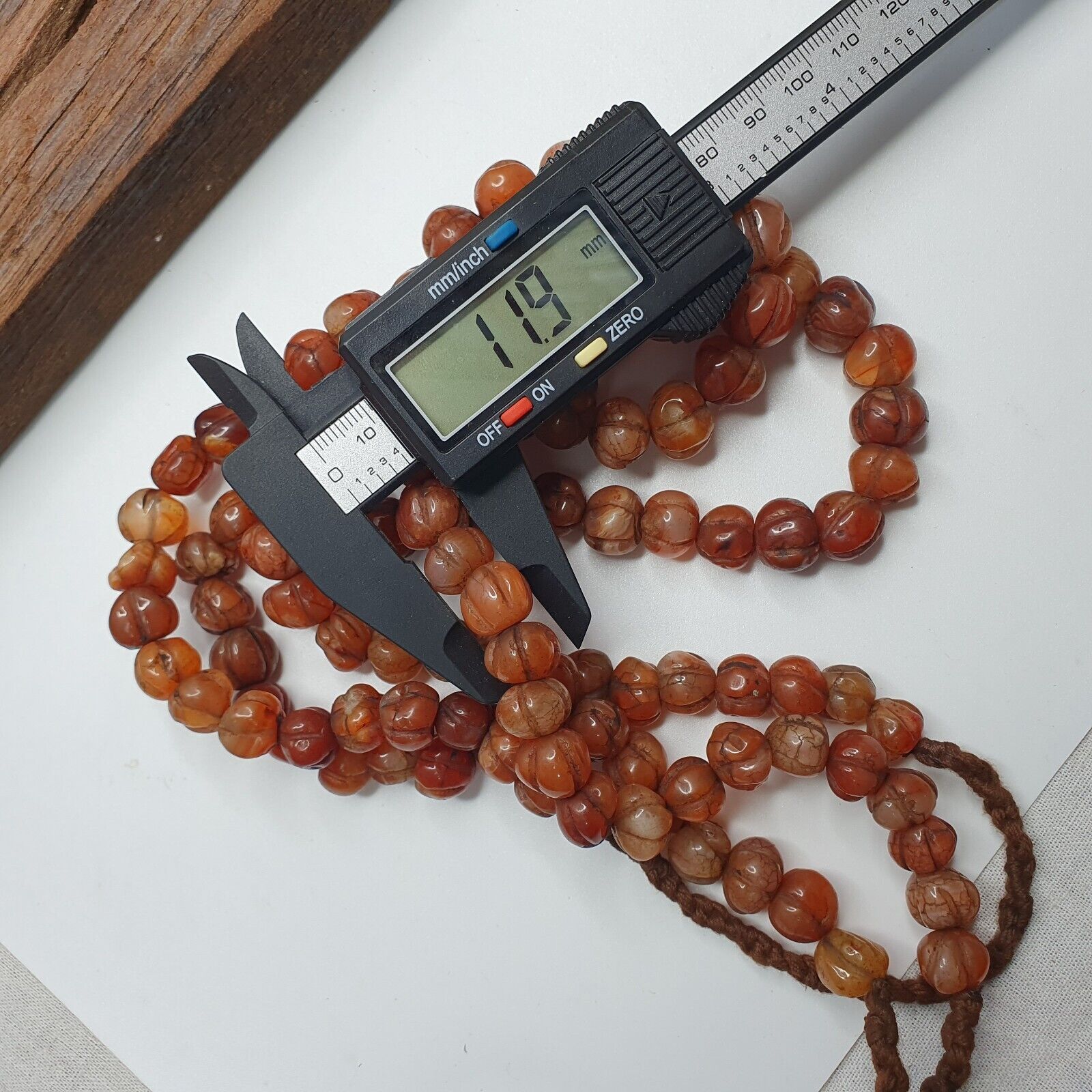 2 Vintage Himalayan Tibetan Carnelian Carved Agate Melon Shape Beads Necklaces
