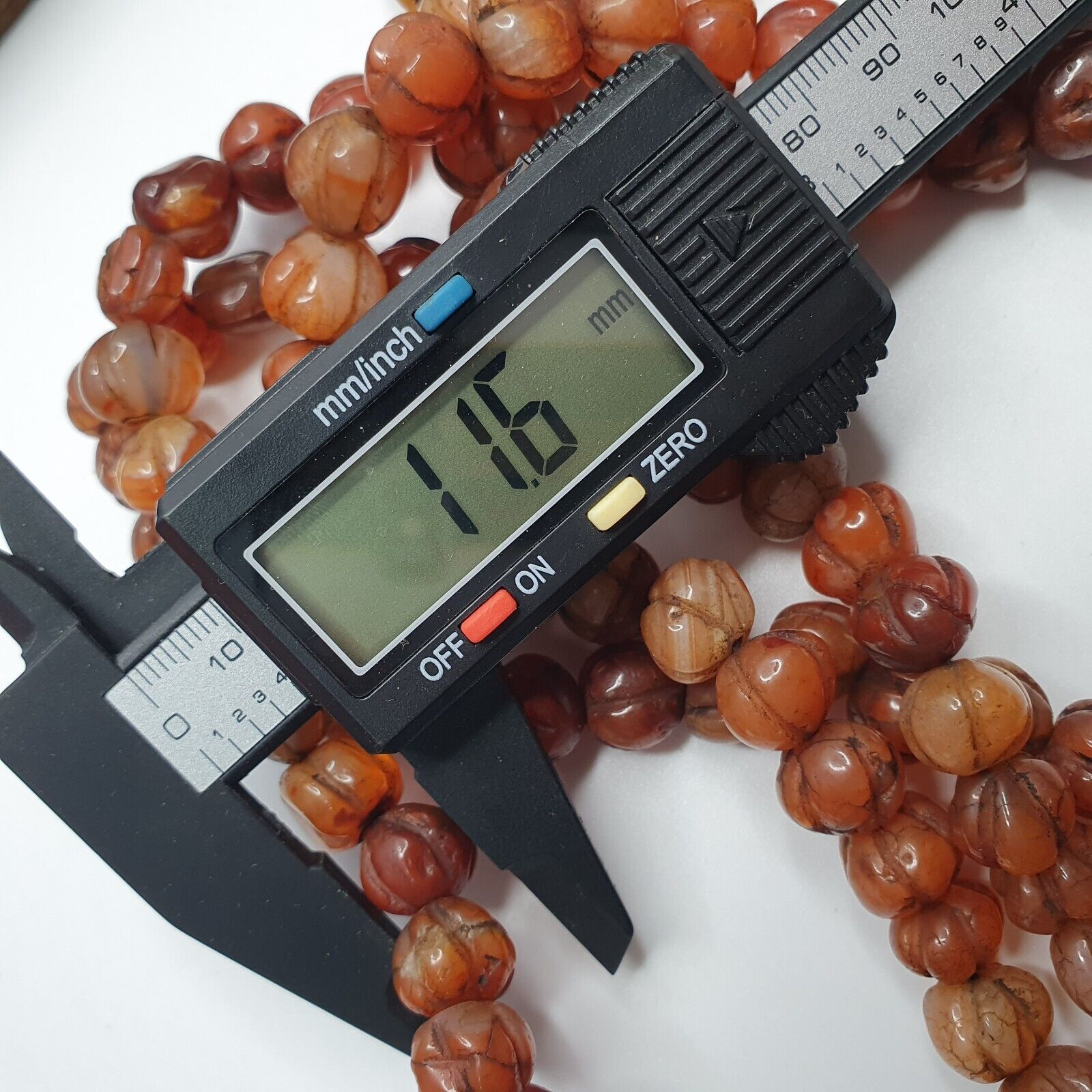 2 Vintage Himalayan Tibetan Carnelian Carved Agate Melon Shape Beads Necklaces