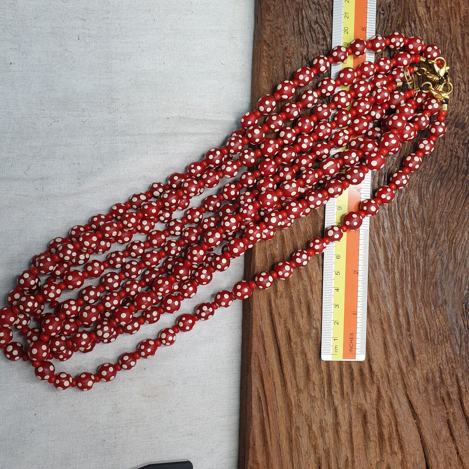 Venetian red Whiteheart and venetian Inspired Red Skunk Glass Beads Necklace