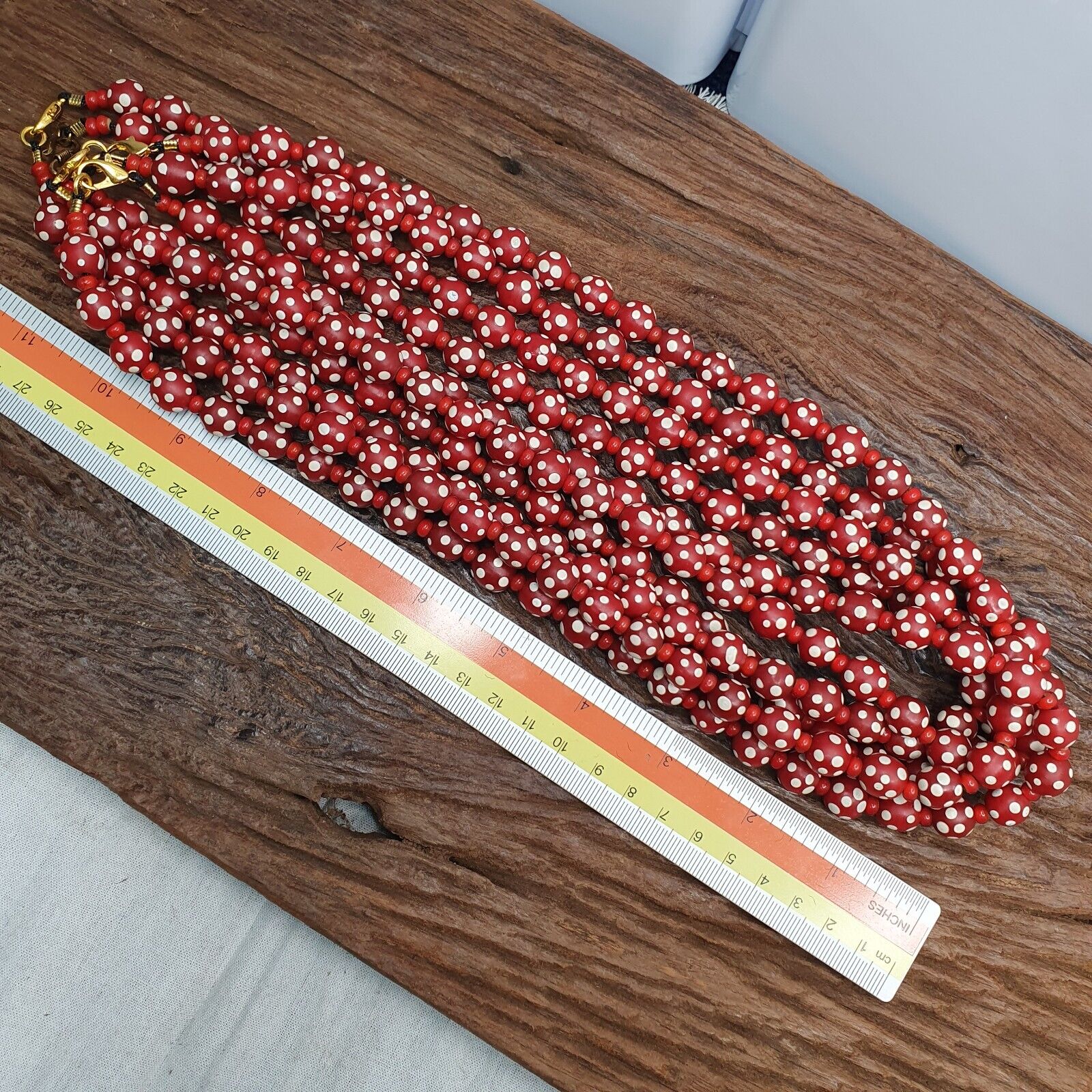 Venetian red Whiteheart and venetian Inspired Red Skunk Glass Beads Necklace