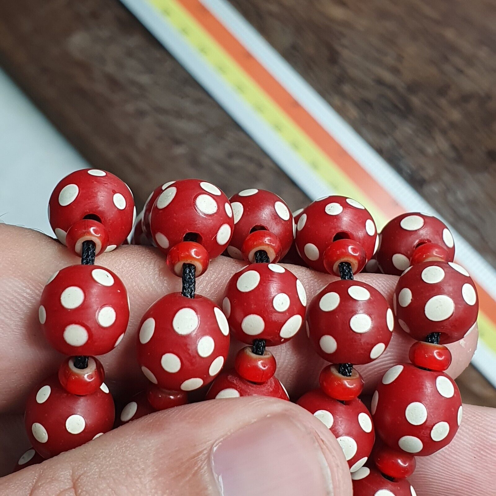 Venetian red Whiteheart and venetian Inspired Red Skunk Glass Beads Necklace