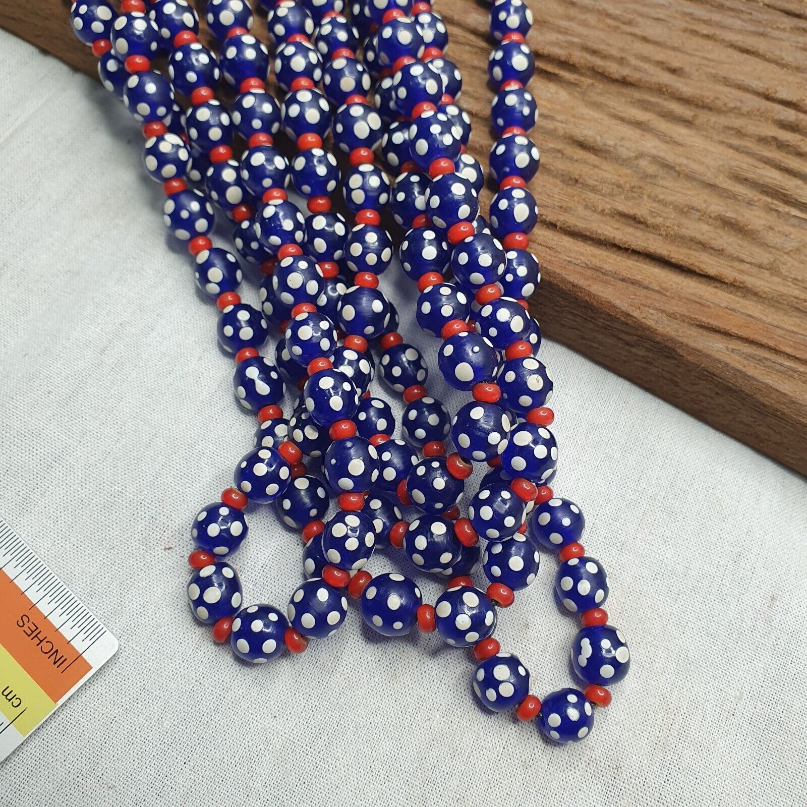 Venetian red Whiteheart and venetian Inspired Blue Skunk Glass Beads Necklace