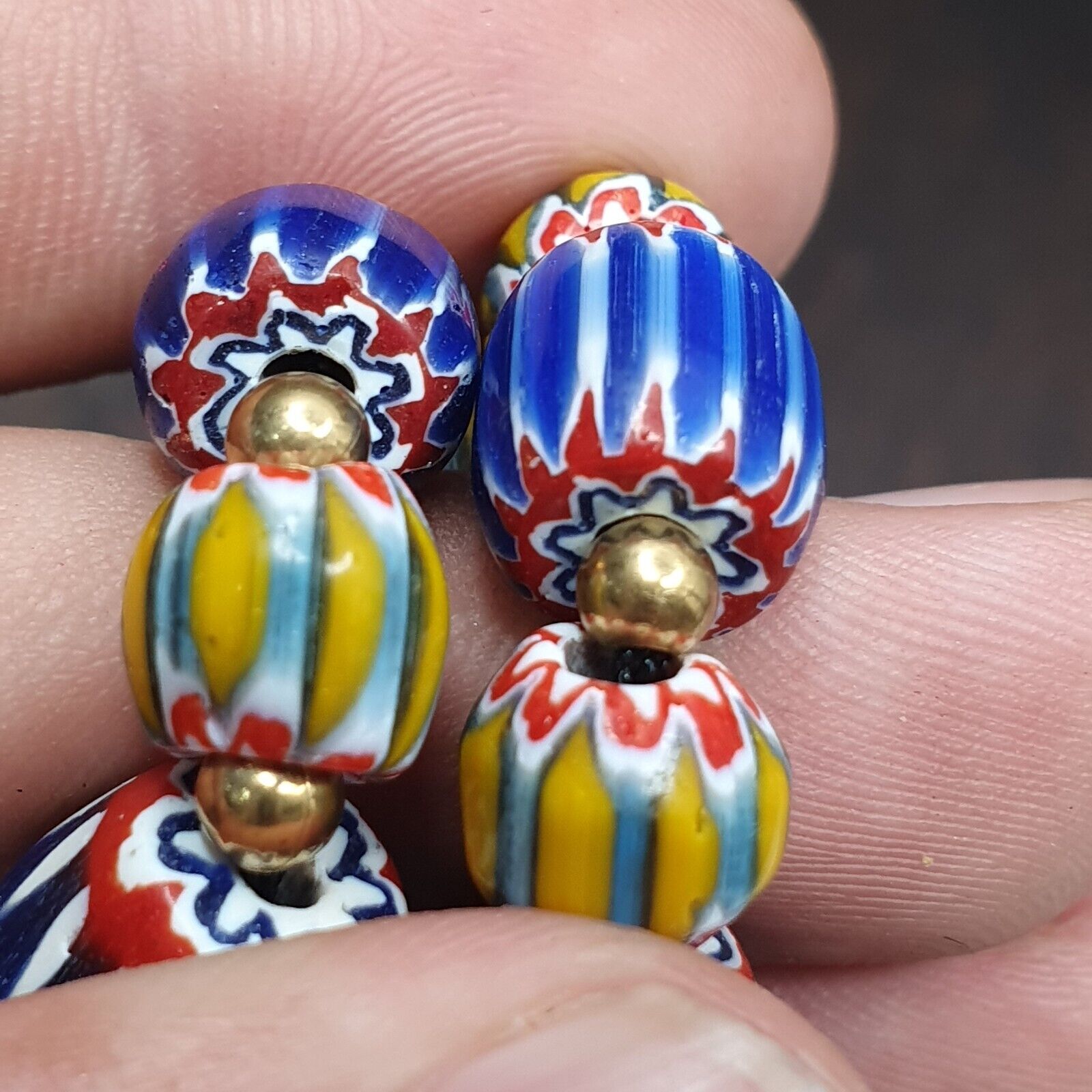 Vintage Old Blue, yellow Chevron Trade beads Old African Glass Beads Necklace