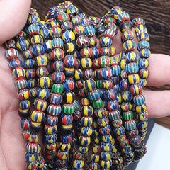 Vintage Venetian African Style Glass Chevron 6.5-7mm Beads Long Strand
