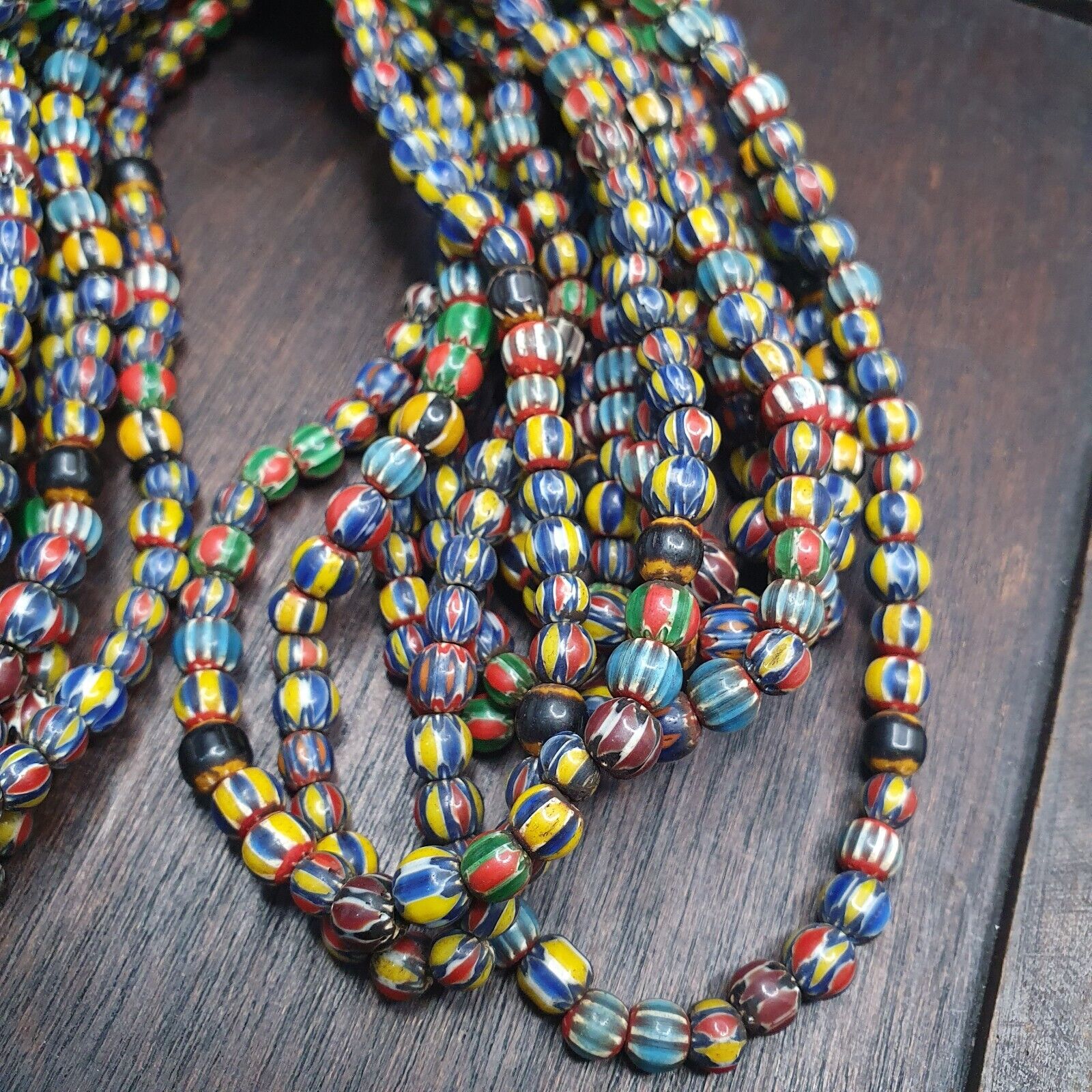 Vintage Venetian African Style Glass Chevron 6.5-7mm Beads Long Strand