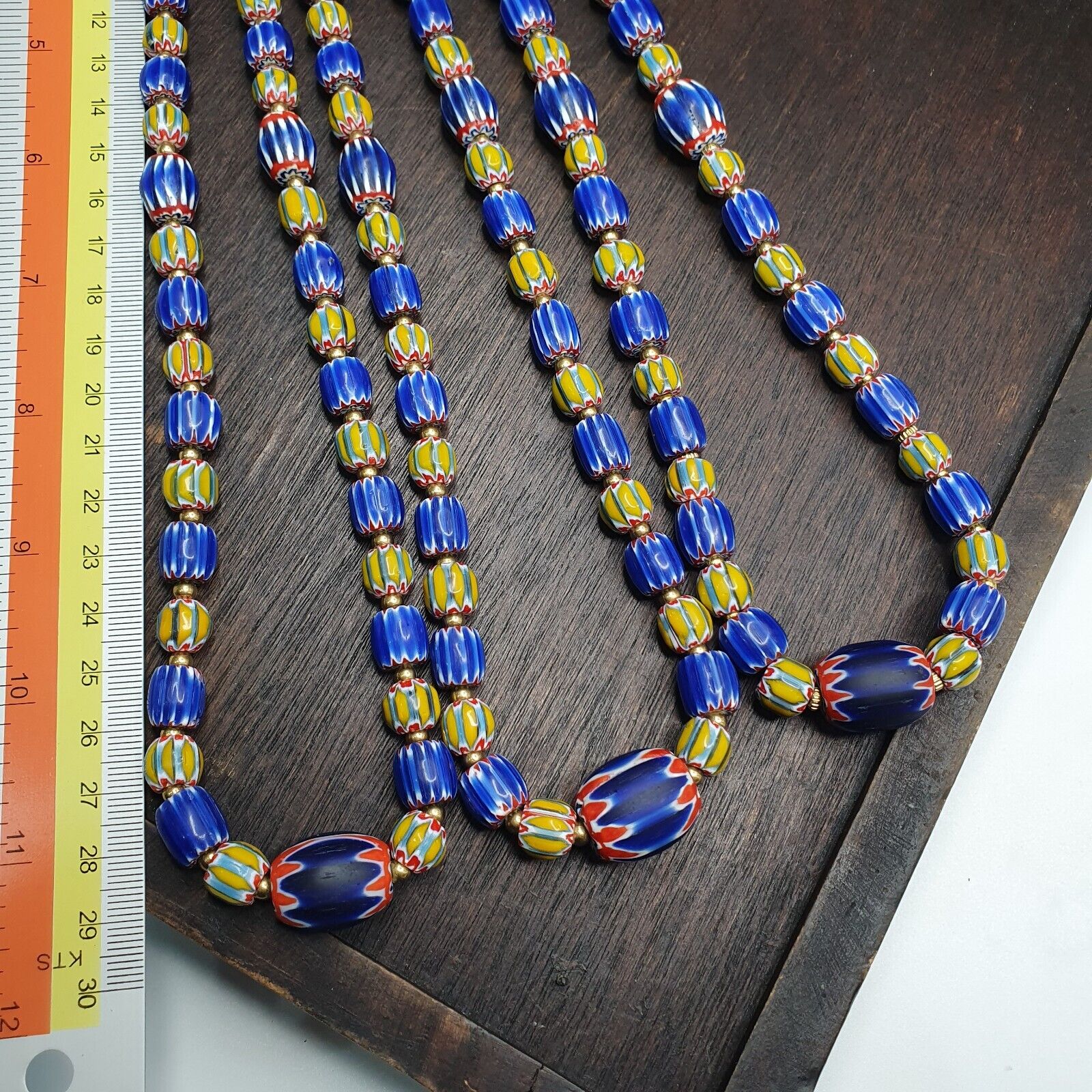Vintage Old Blue, yellow Chevron Trade beads Old African Glass Beads Necklace