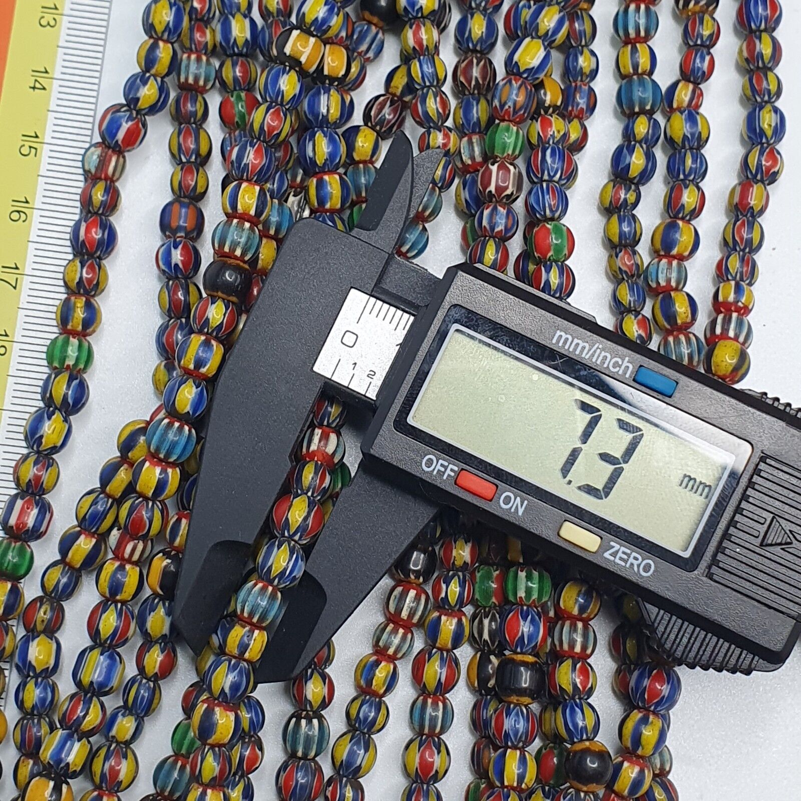 Vintage Venetian African Style Glass Chevron 6.5-7mm Beads Long Strand