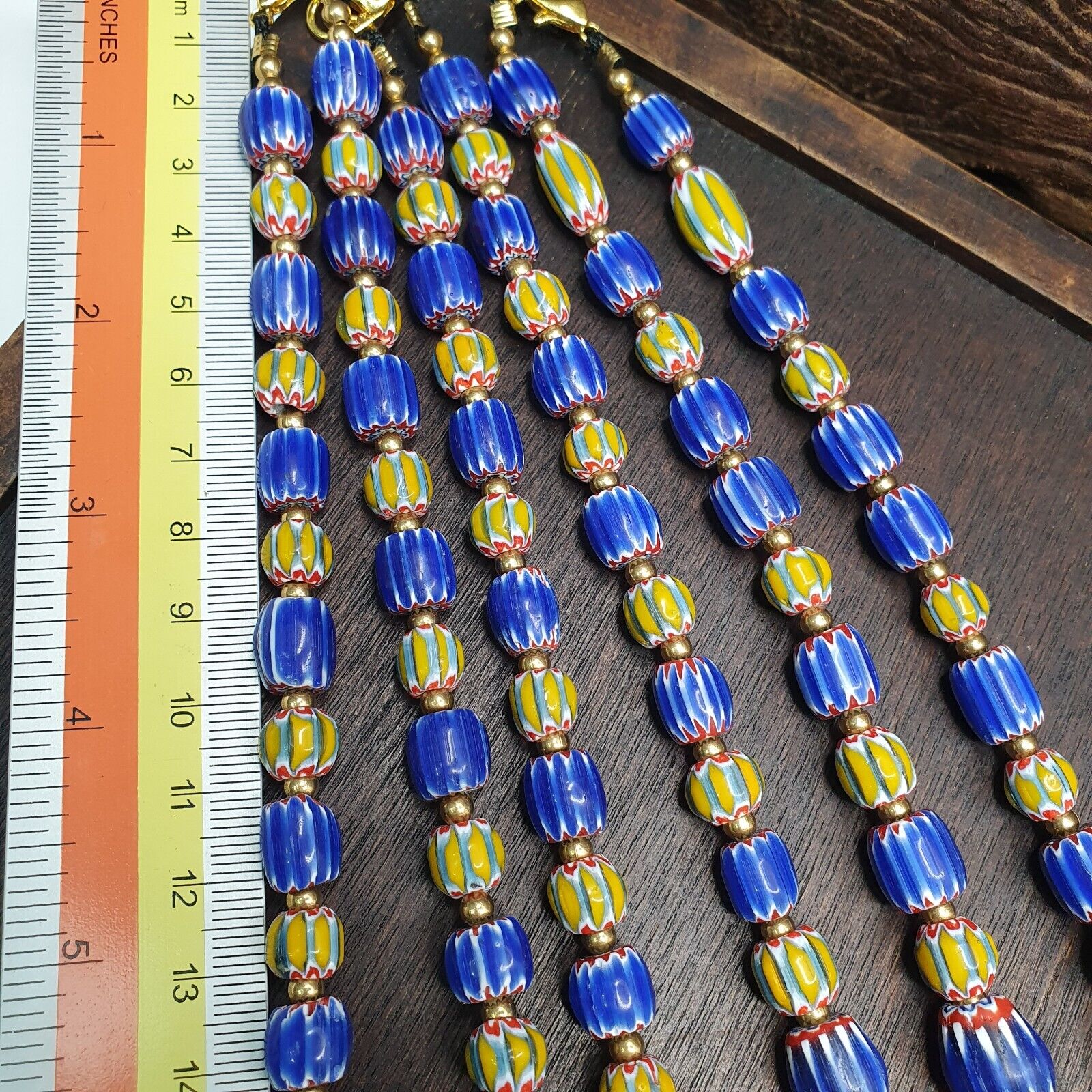 Vintage Old Blue, yellow Chevron Trade beads Old African Glass Beads Necklace