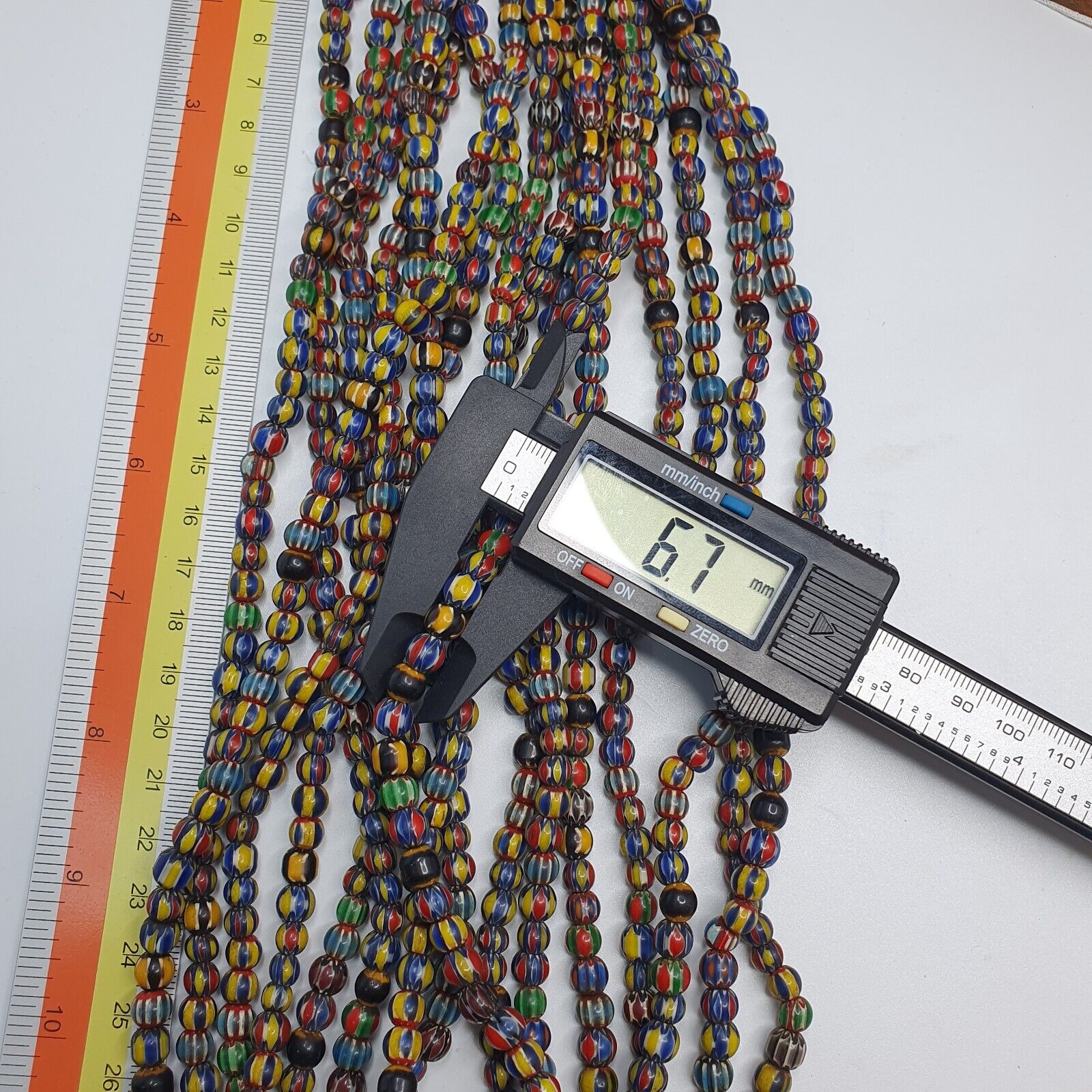 Vintage Venetian African Style Glass Chevron 6.5-7mm Beads Long Strand
