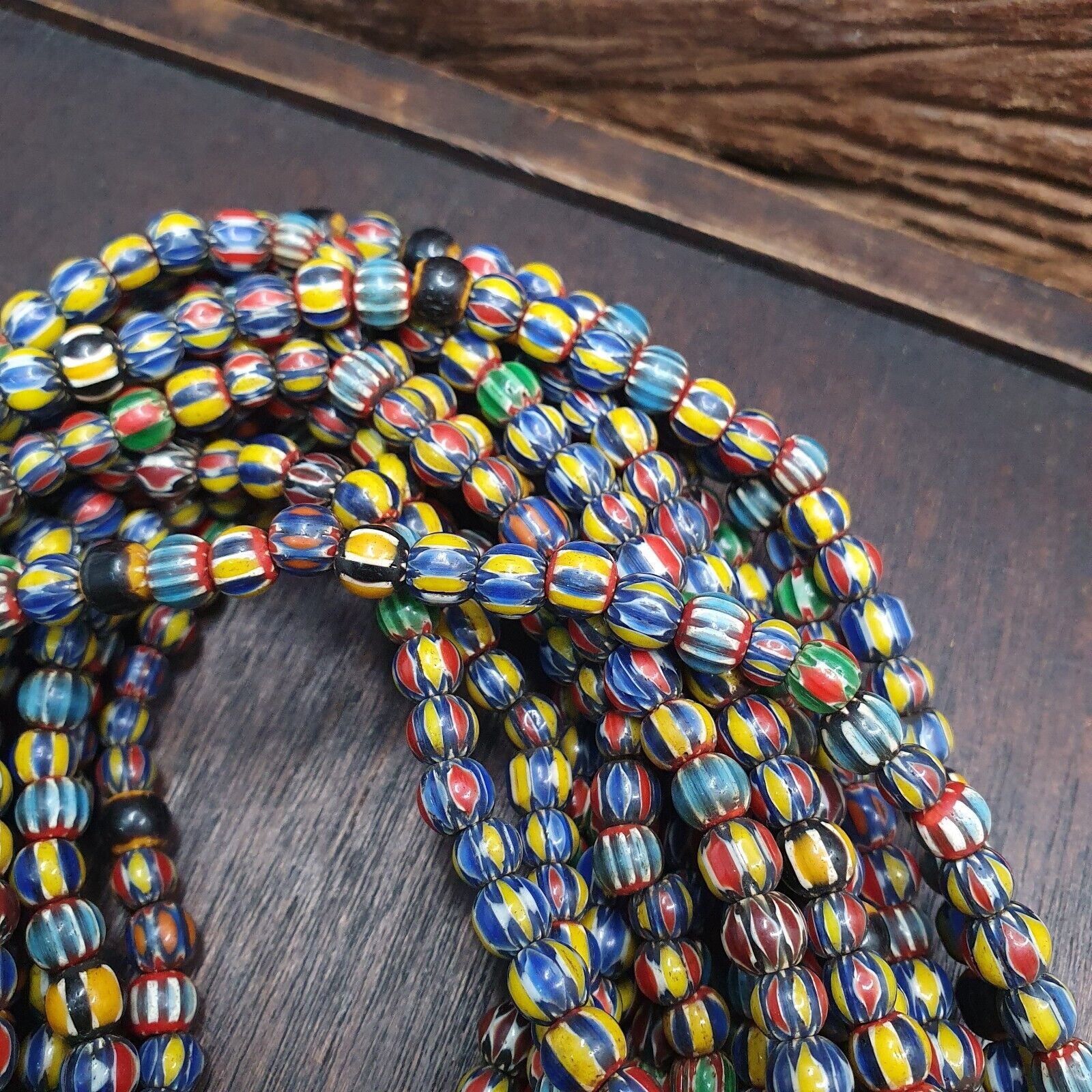 Vintage Venetian African Style Glass Chevron 6.5-7mm Beads Long Strand
