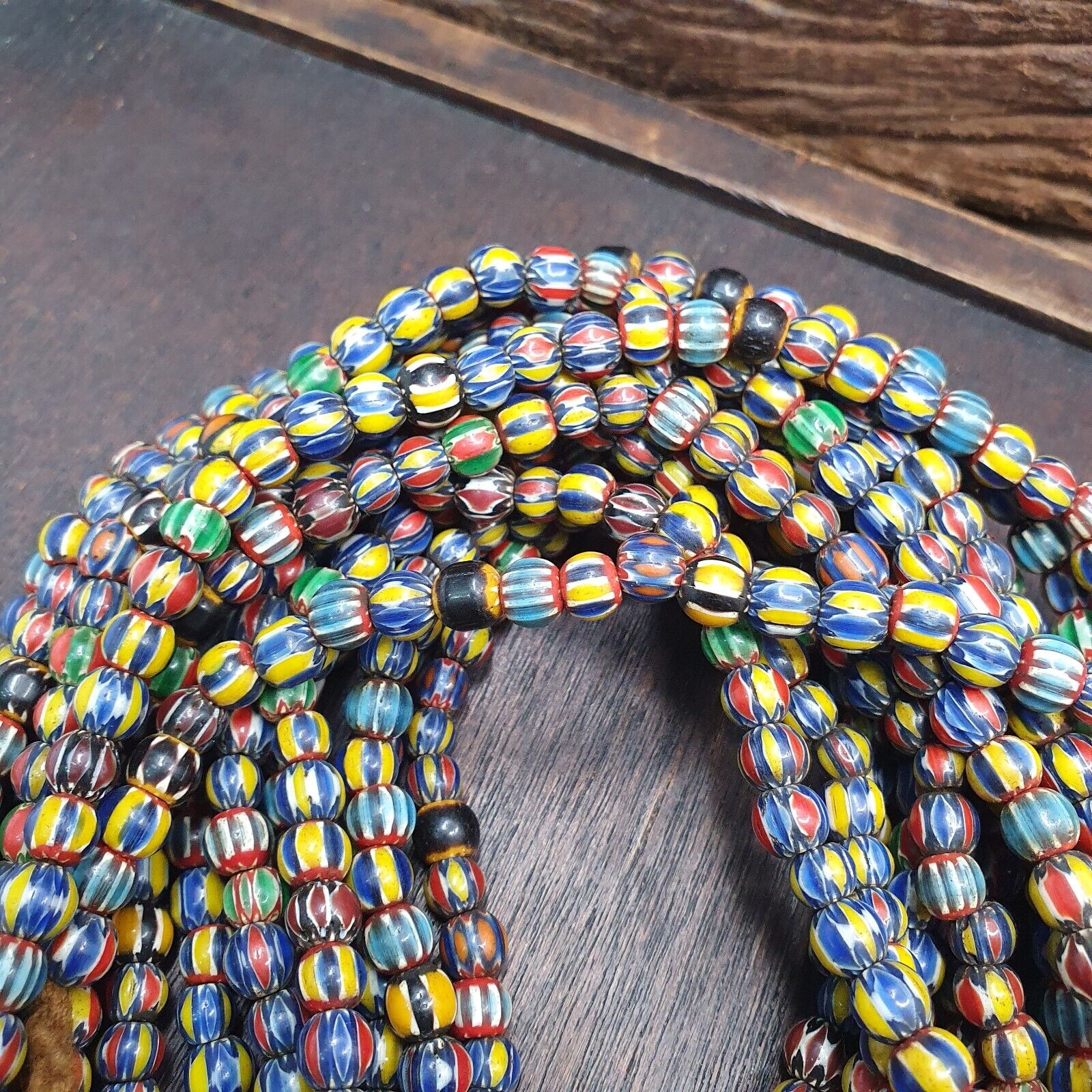 Vintage Venetian African Style Glass Chevron 6.5-7mm Beads Long Strand