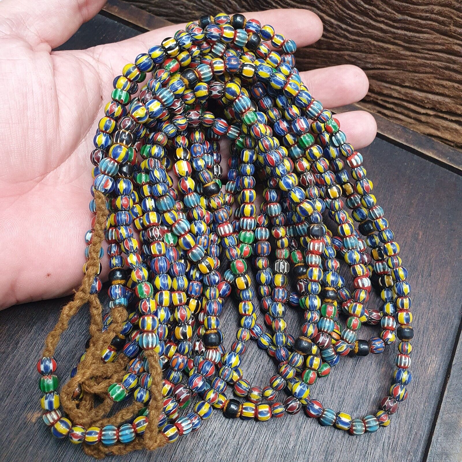 Vintage Venetian African Style Glass Chevron 6.5-7mm Beads Long Strand