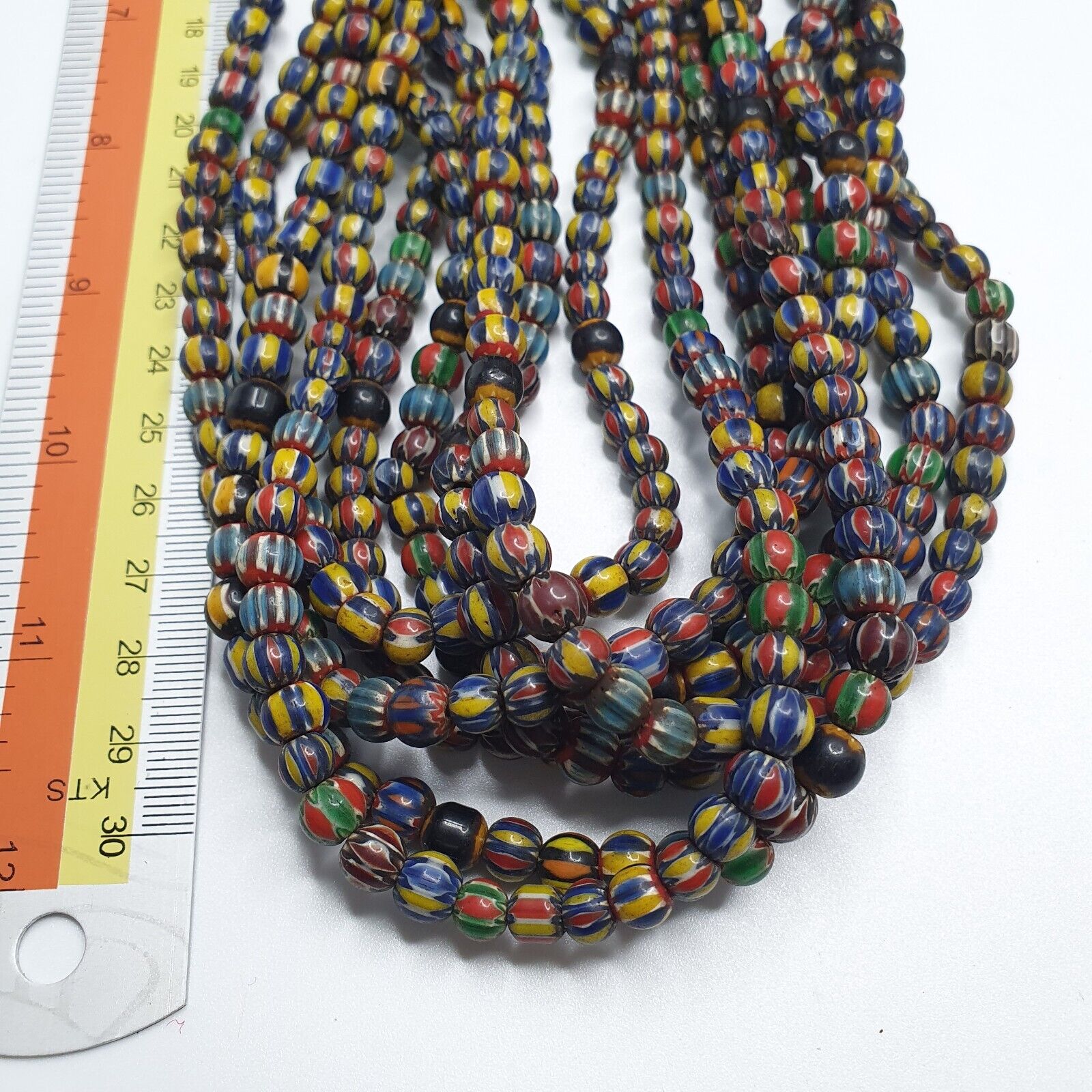 Vintage Venetian African Style Glass Chevron 6.5-7mm Beads Long Strand