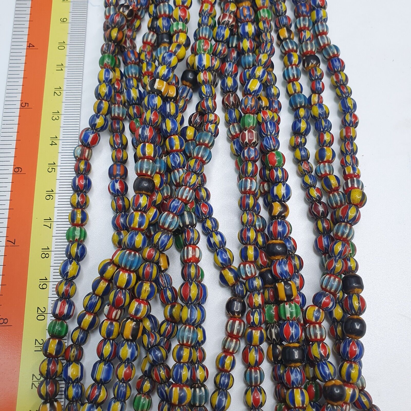 Vintage Venetian African Style Glass Chevron 6.5-7mm Beads Long Strand