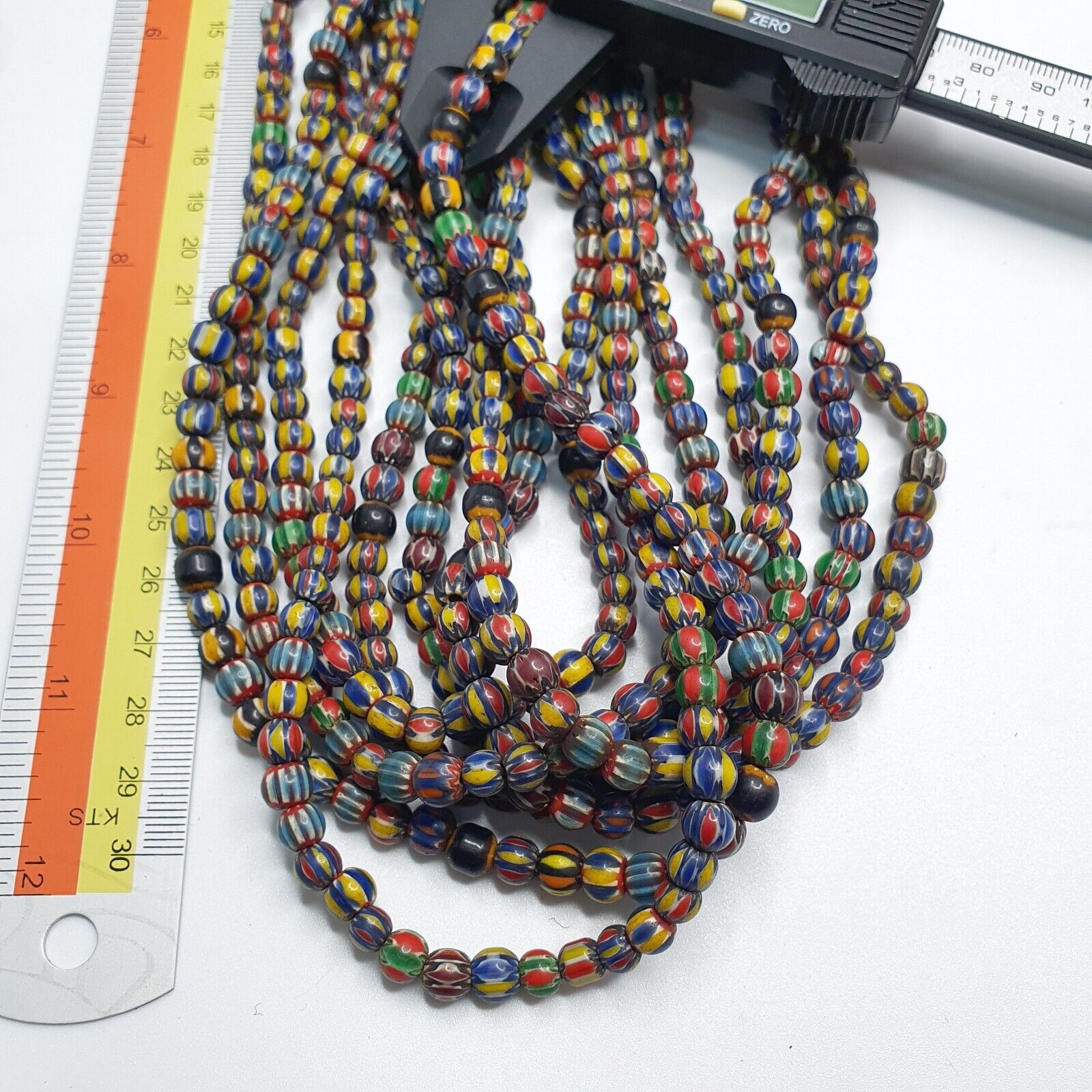 Vintage Venetian African Style Glass Chevron 6.5-7mm Beads Long Strand