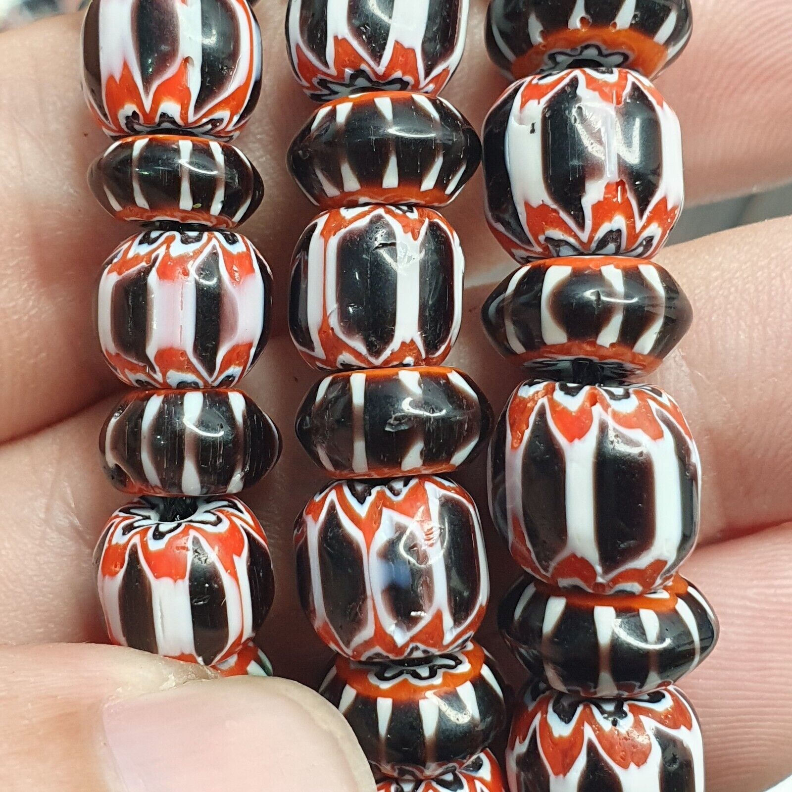 Vintage Black Chevron Venetian style Glass Beads Necklace
