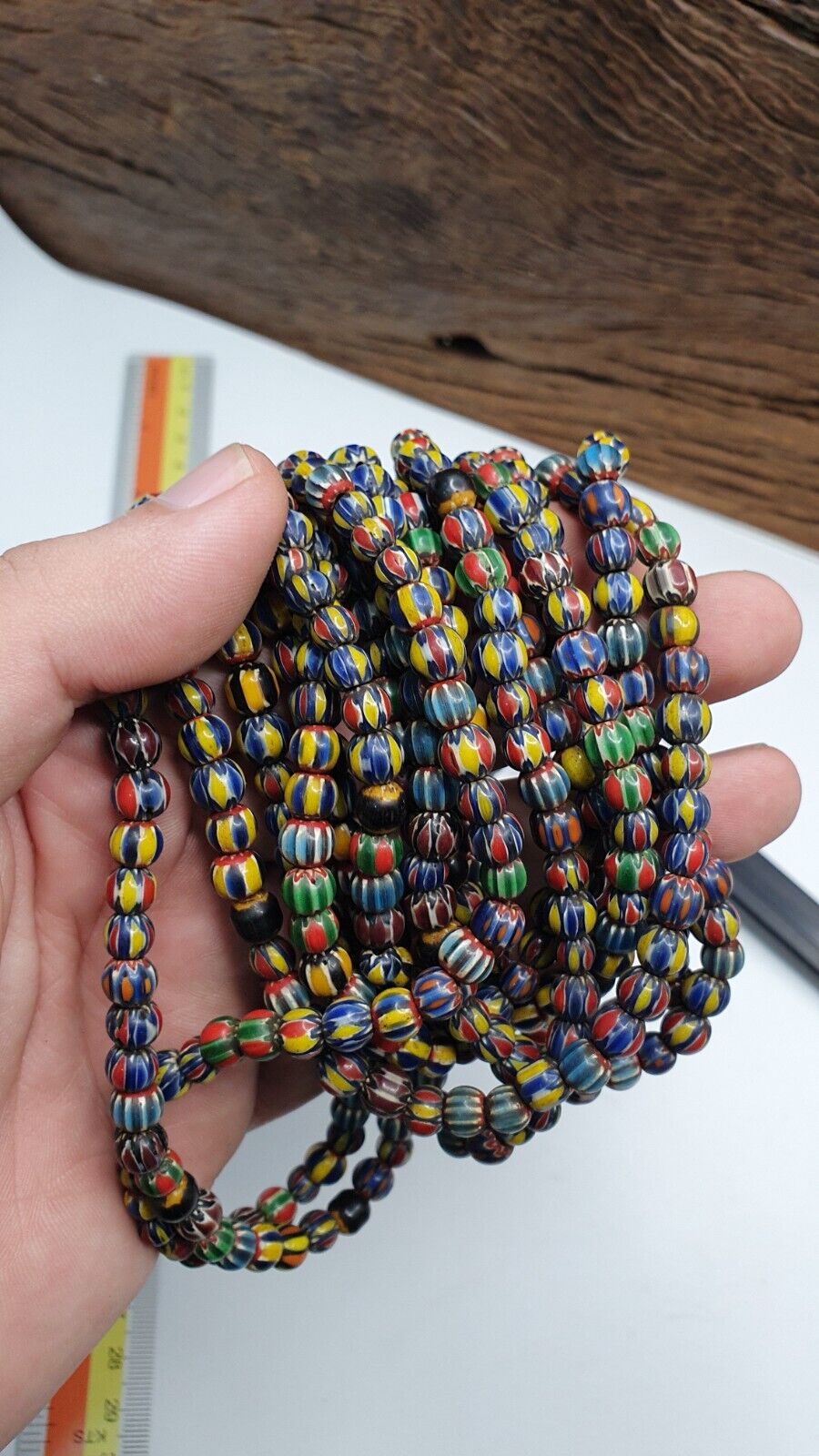 Vintage Venetian African Style Glass Chevron 6.5-7mm Beads Long Strand