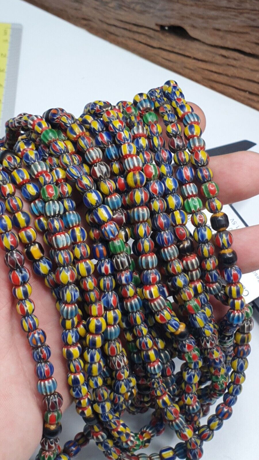 Vintage Venetian African Style Glass Chevron 6.5-7mm Beads Long Strand