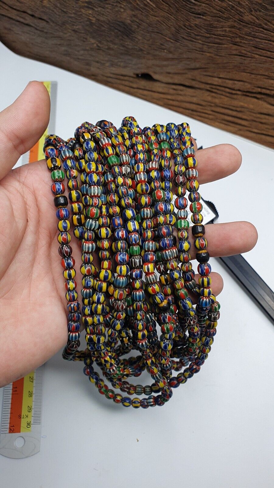 Vintage Venetian African Style Glass Chevron 6.5-7mm Beads Long Strand