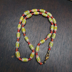 Vintage yellow Chevron whiteheart Trade beads Old African Beads Necklace